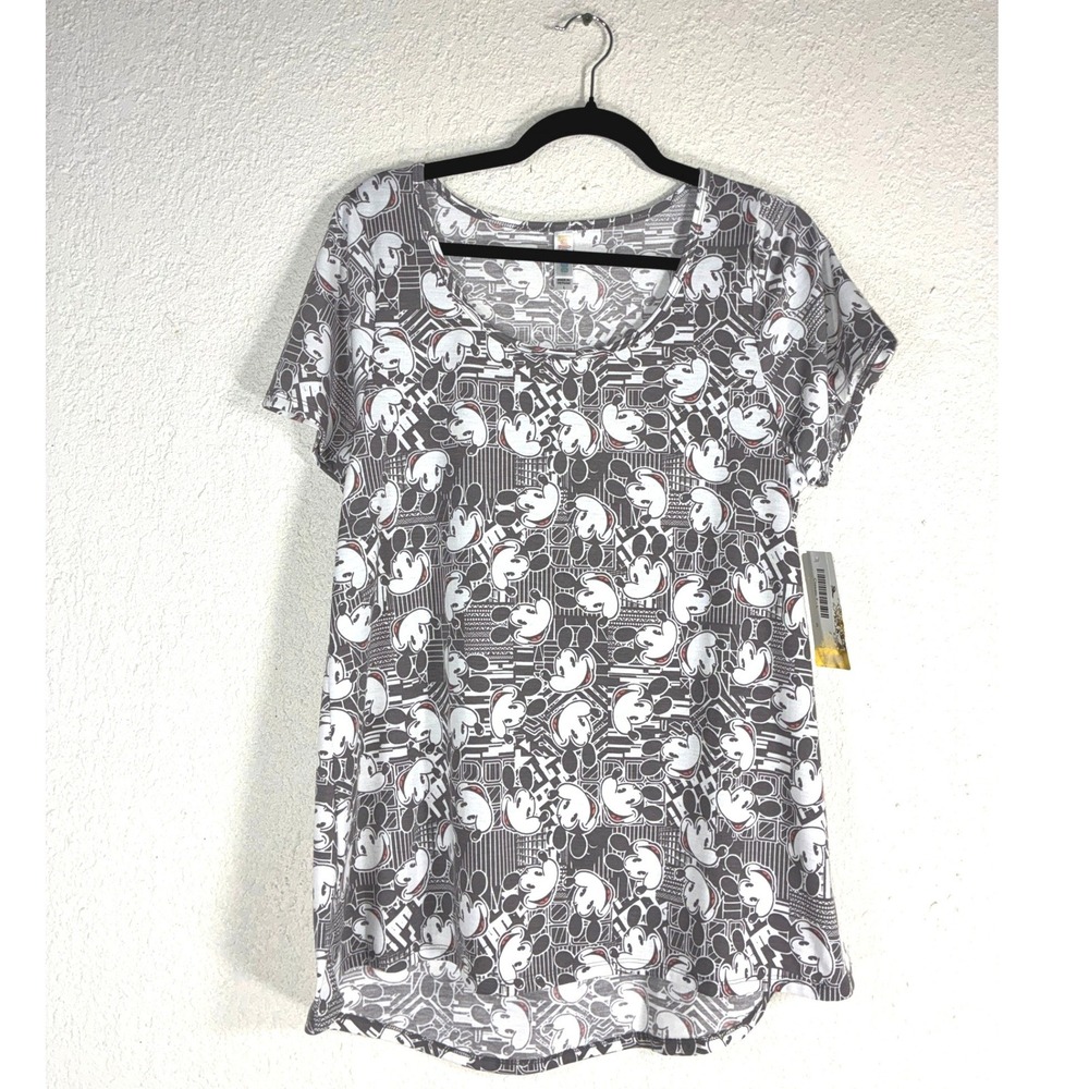 LuLaRoe Disney Classic T Mickey Mouse Gray White Geometric Shirt New L